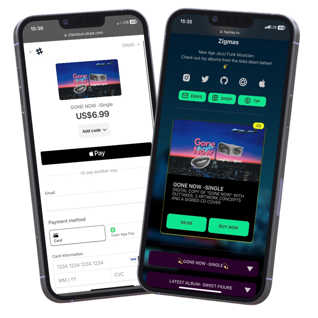 2 screens displaying the shop experience